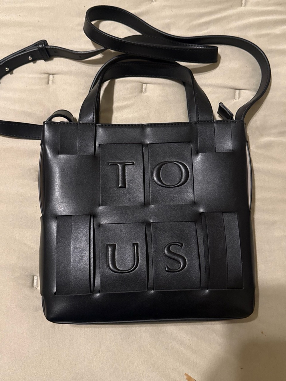 Tous Black Woven Leather Messenger Bag